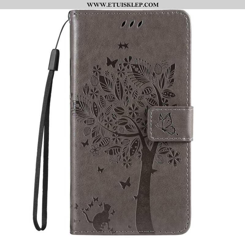 Etui Folio do Samsung Galaxy S23 5G Drapak Dla Kota Ze Smyczą